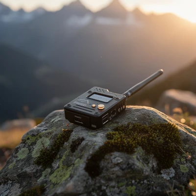 Seeed Studio Wio Tracker L1-Pro Meshtastic LoRa GPS device with built-in display on a moss-covered rock