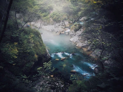 Tolmin Gorges canyon and the turquoise Tolminka river inside the limestone walls in Triglav National Park, Slovenia